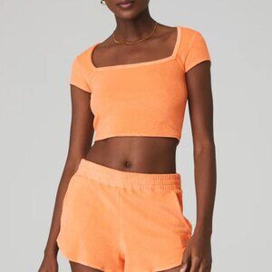 Alo Yoga Crop Top - Terry Beachside Short Sleeve - Cantaloupe
